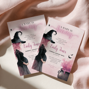 Baby Shower Invitation - Pink Halloween Witch A Baby is Brewing BS200