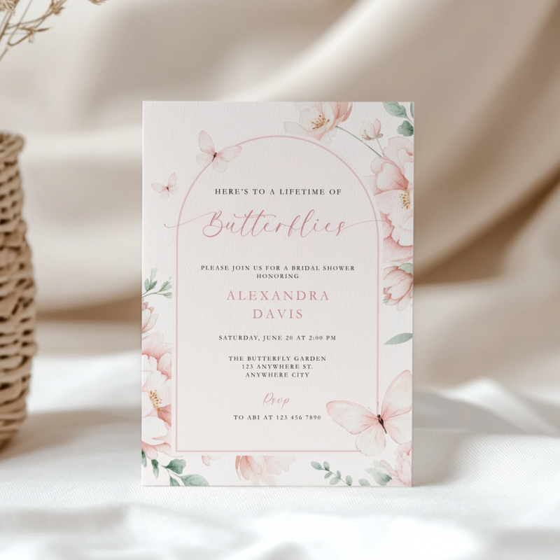 A Lifetime Of Butterflies Bridal Shower Invitation Pink L109