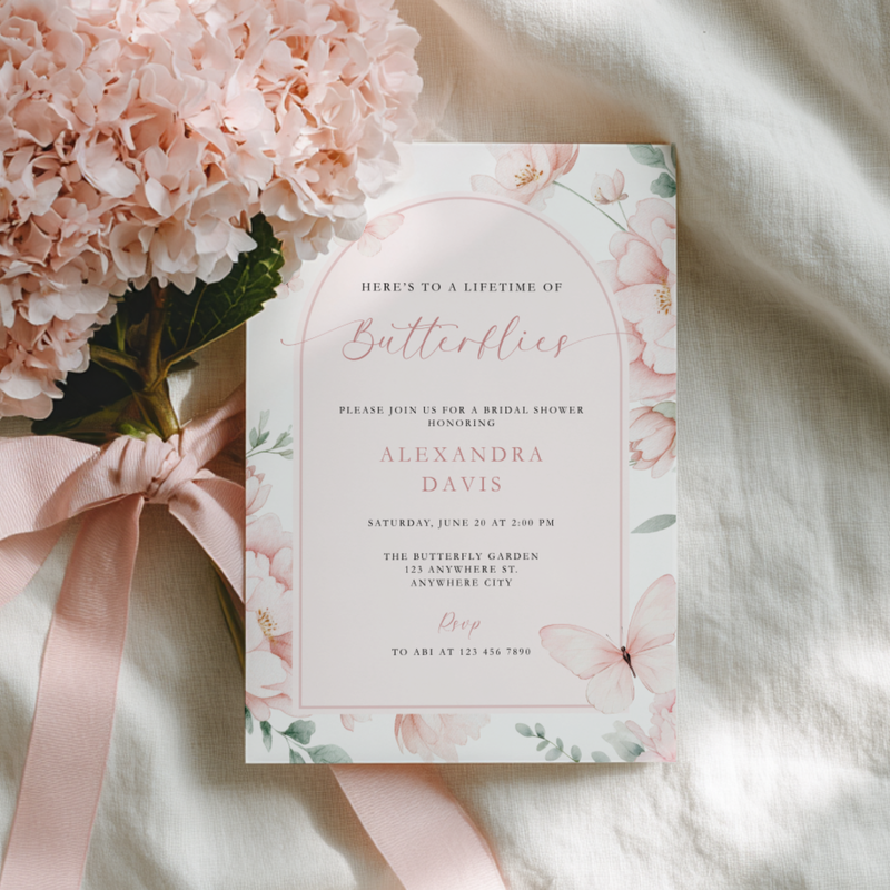 A Lifetime Of Butterflies Bridal Shower Invitation Pink L109