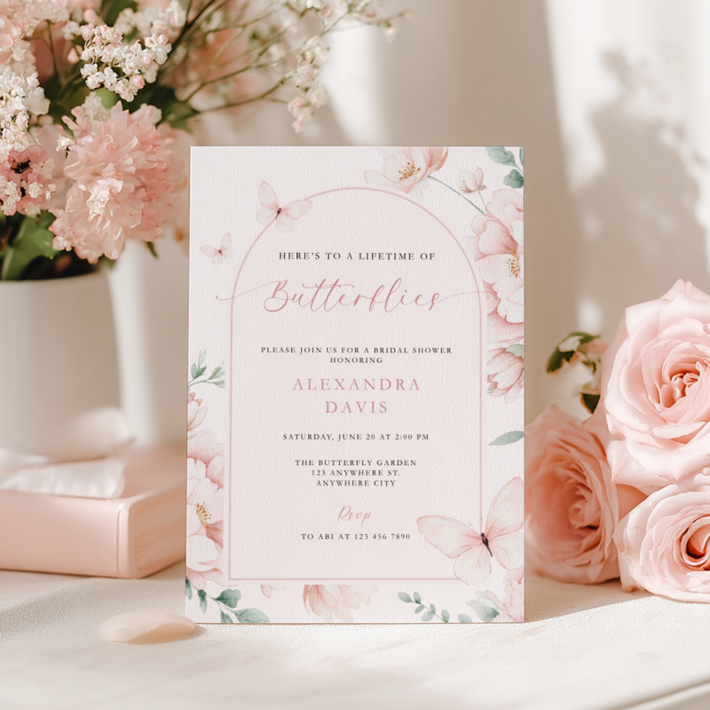 A Lifetime Of Butterflies Bridal Shower Invitation Pink L109
