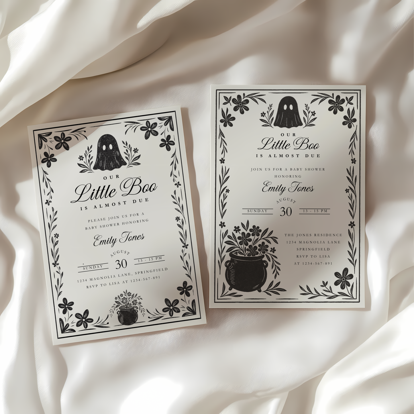 Baby Shower Invitation - A Little Boo Is Almost Due Vintage Floral Gothic Template BS219
