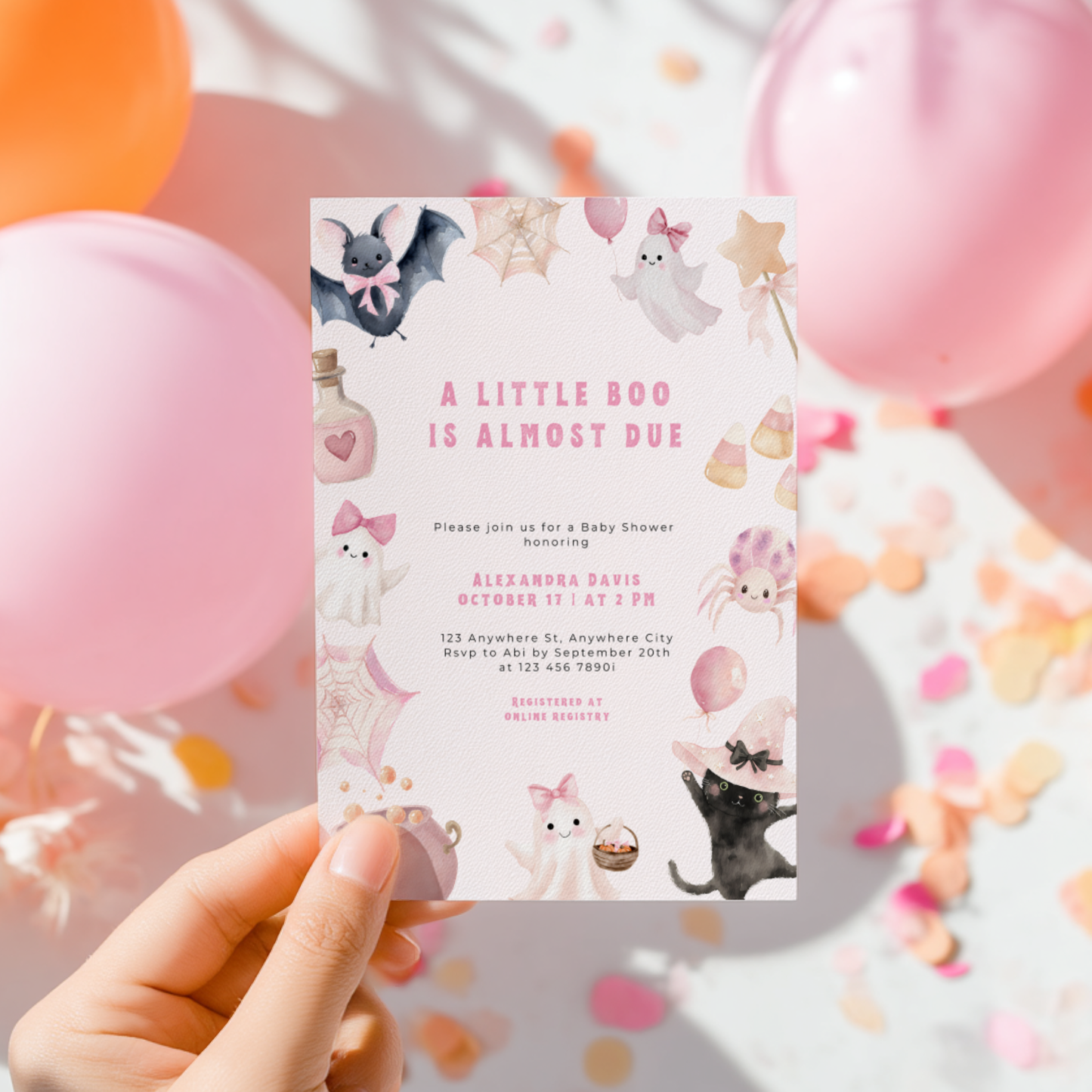 A Little Boo Is Almost Due Baby Shower Invitation Girl L43