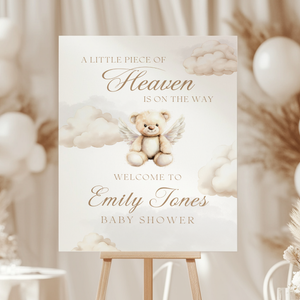 Baby Shower Welcome Sign - Heaven Sent Teddy Bear A Little Piece Of Heaven Is On The Way BS172