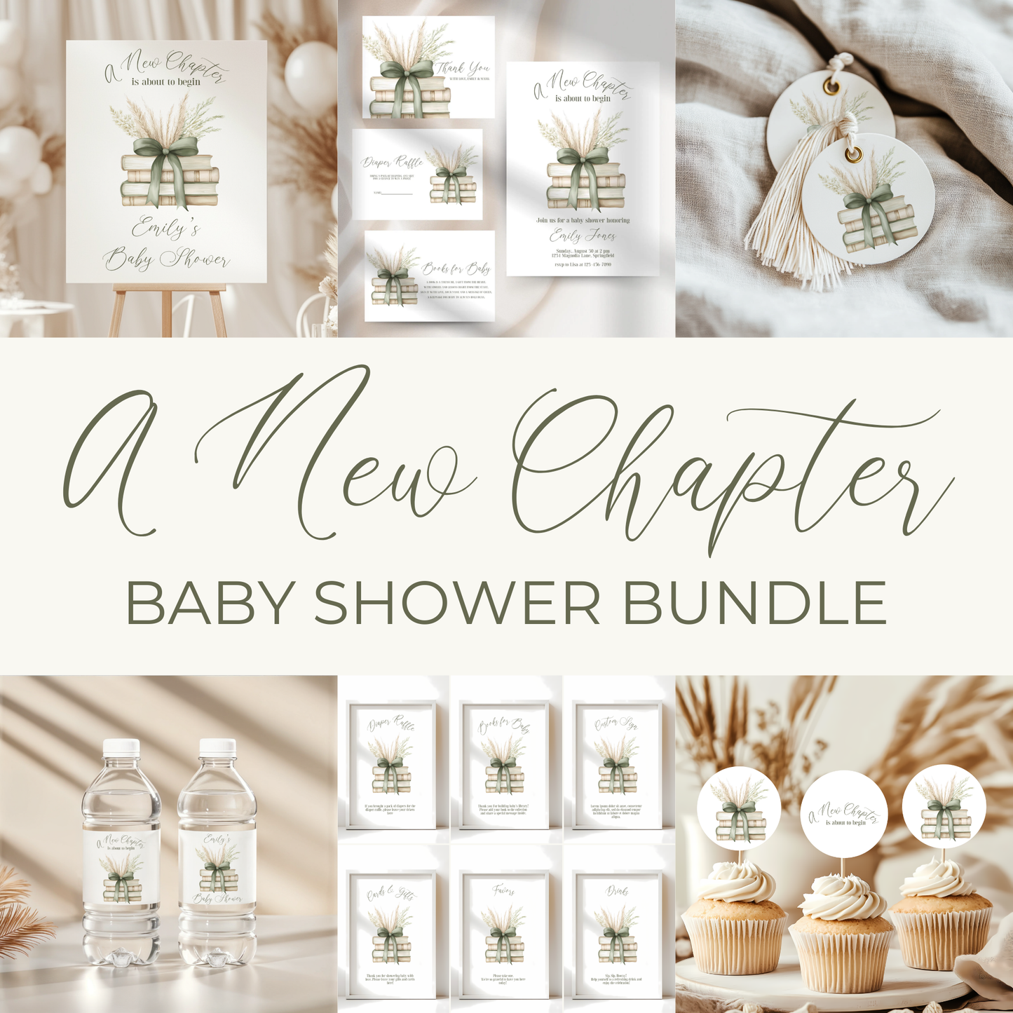 Baby Shower Mega Bundle - Storybook A New Chapter Sage Green Boho BS72