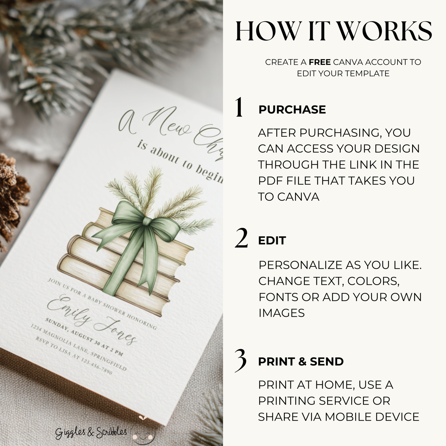 Baby Shower Invitation - A New Chapter Green Winter Pine Theme BS241