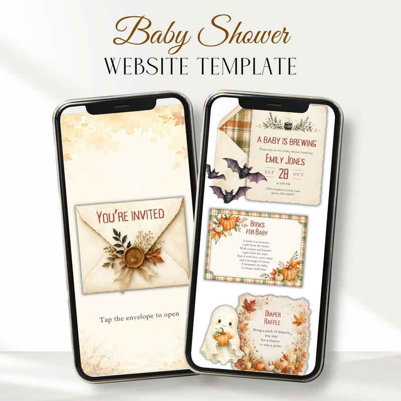 A Baby Is Brewing Halloween Baby Shower Website Invitation with RSVP BS317