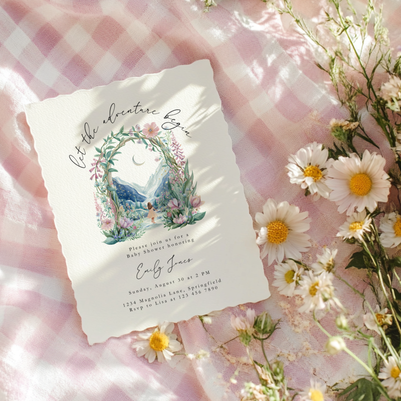 The Adventure Begins Baby Shower Invitation Girl BS271