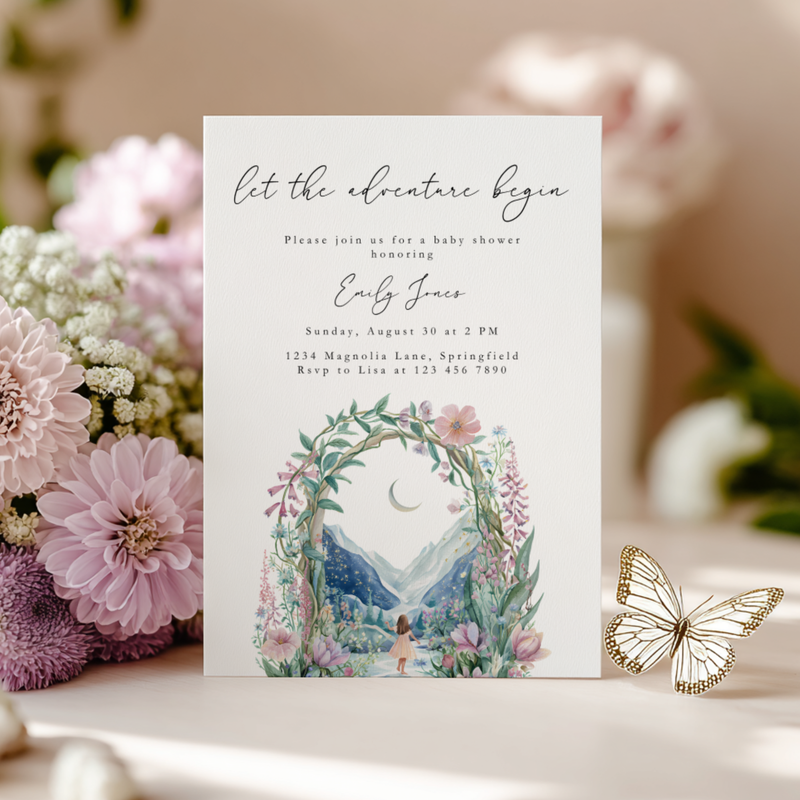 The Adventure Begins Baby Shower Invitation Girl BS271