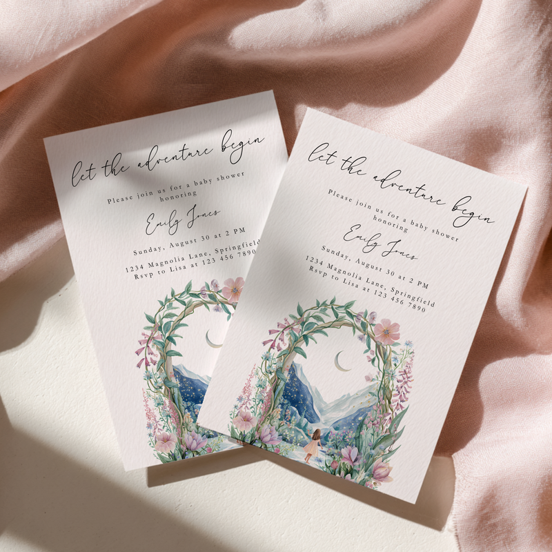 The Adventure Begins Baby Shower Invitation Girl BS271