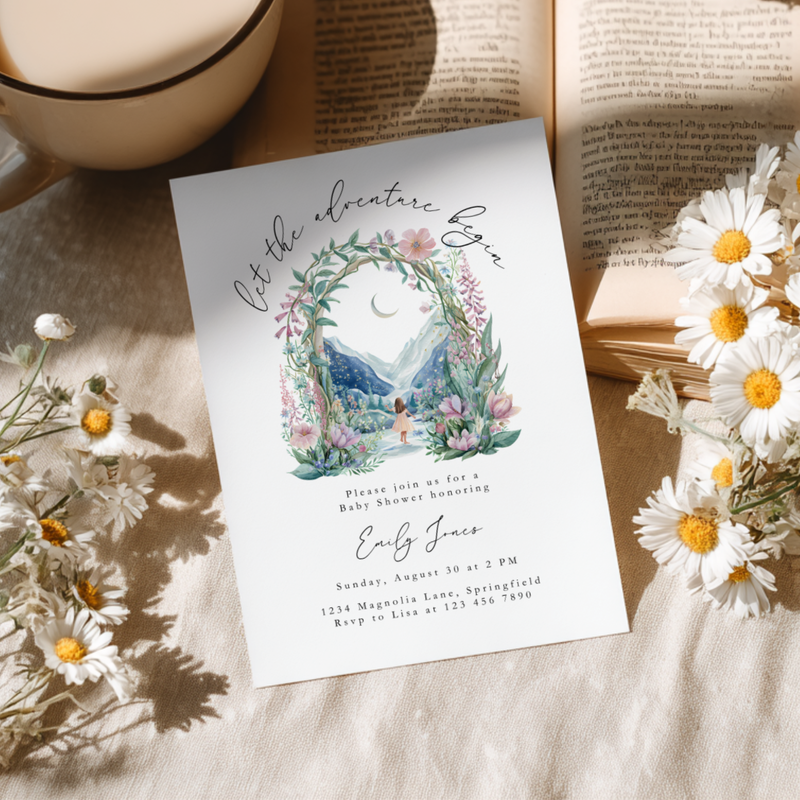 The Adventure Begins Baby Shower Invitation Girl BS271