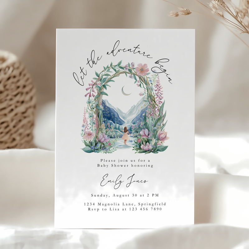 The Adventure Begins Baby Shower Invitation Girl BS271