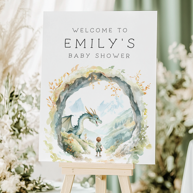 Baby Shower Welcome Sign - Let The Adventure Begin Fantasy Dragon BS198