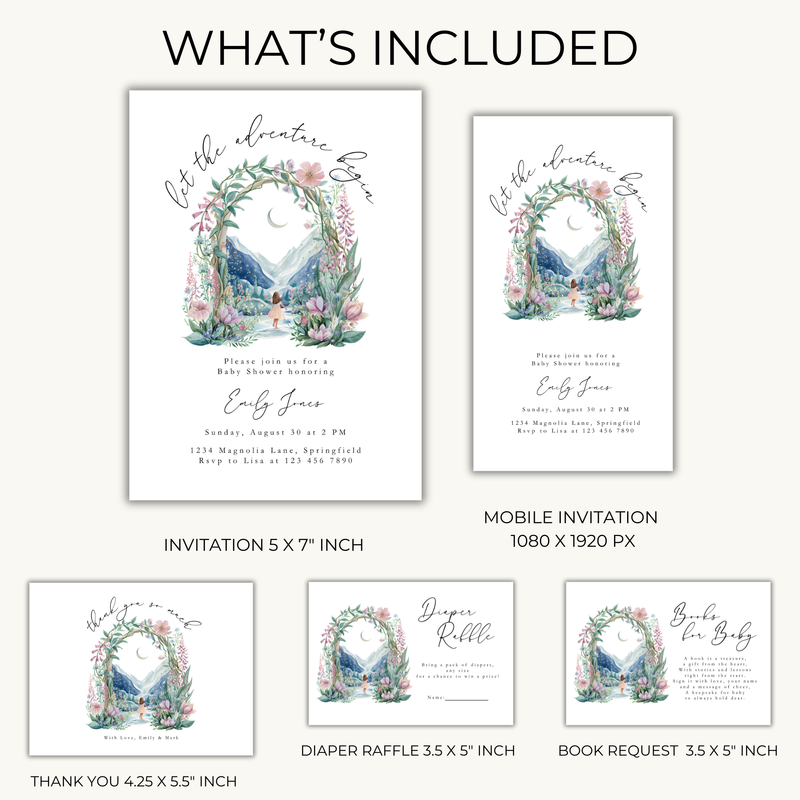 Fantasy World Baby Shower Invitation Bundle Girl BS271