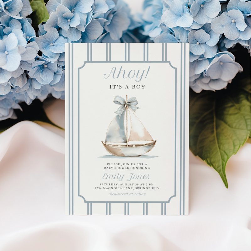 Ahoy It's a Boy Sailor Boat Baby Shower Invitation BS262