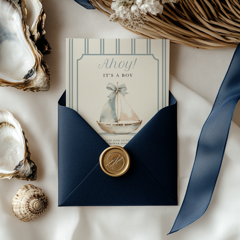 Ahoy It's a Boy Sailor Boat Baby Shower Invitation BS262