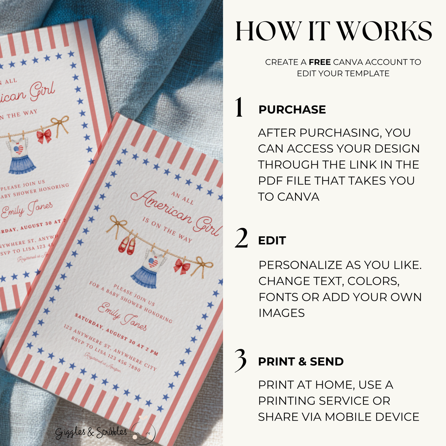All American Girl Baby Shower Invitation BS305