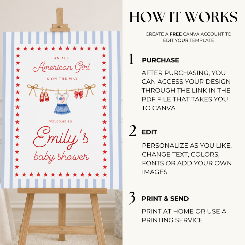 All American Girl Baby Shower Welcome Sign BS305