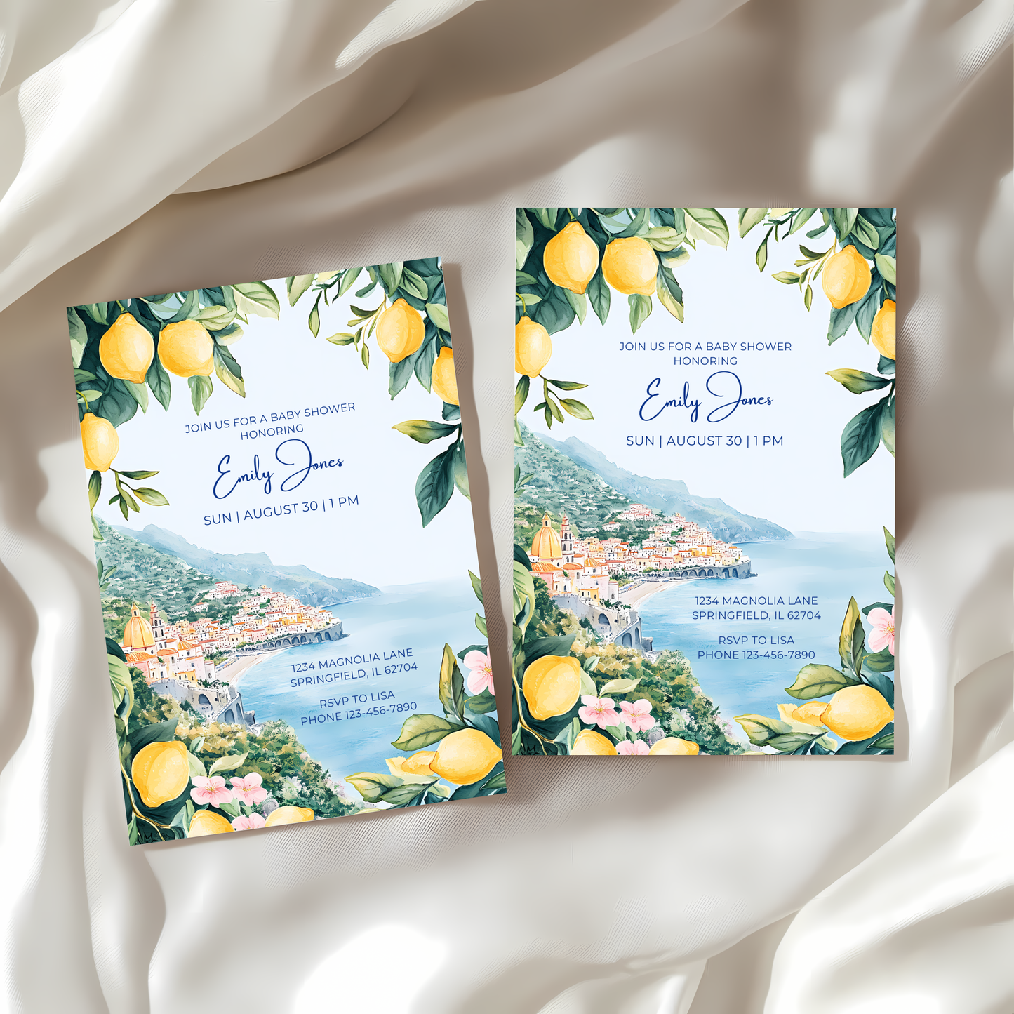 Baby Shower Invitation - Amalfi Coast Mediterranean Lemons Italy BS101