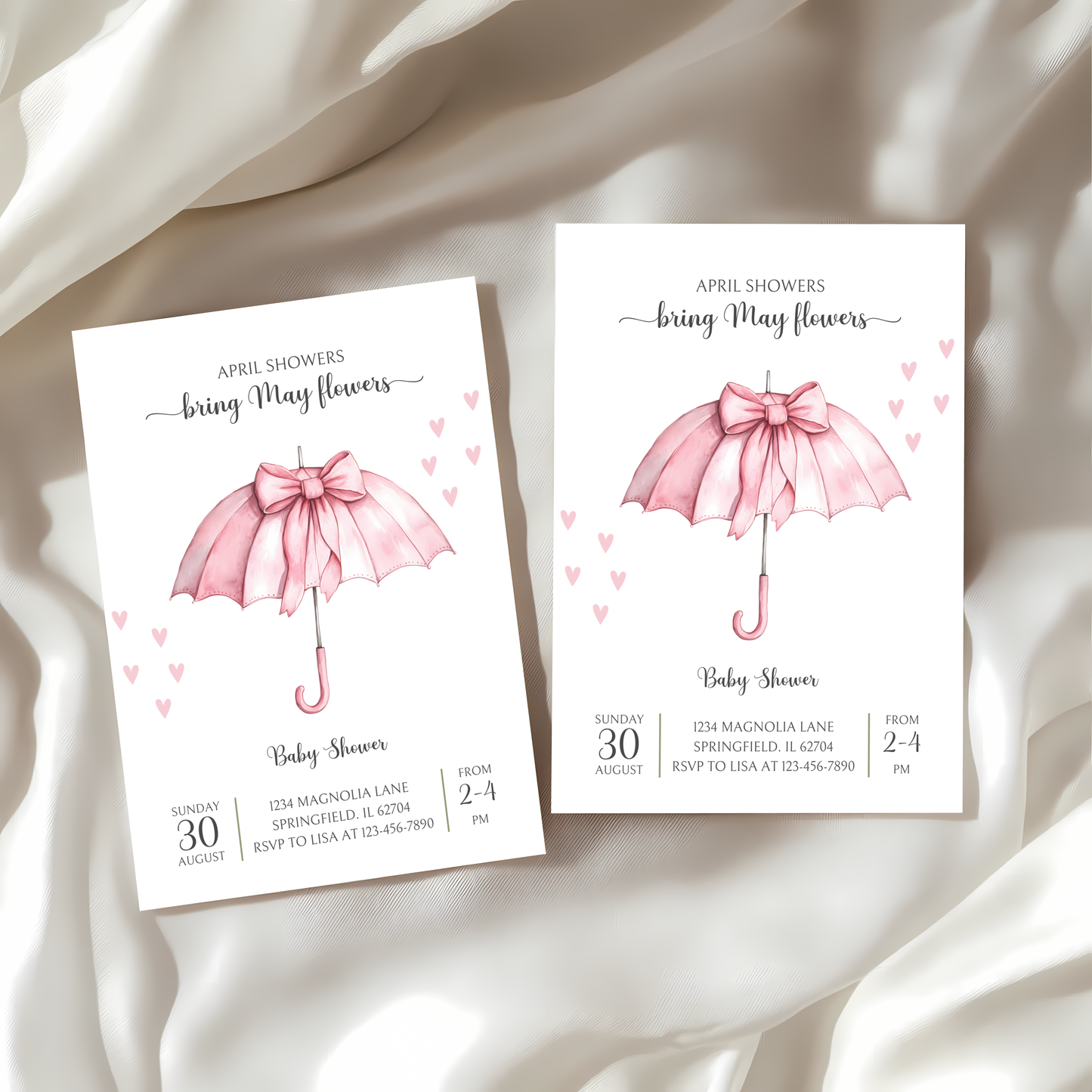 Baby Shower Invitation - April Showers Bring May Flowers Pink Bow Umbrella BS69