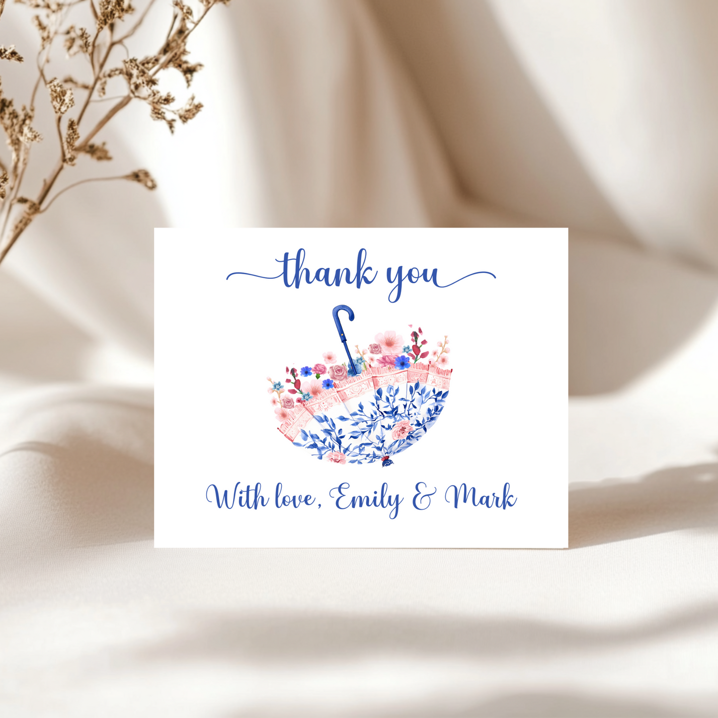 Baby Shower Invitation Bundle - April Showers Bring May Flowers Pink Blue Chinoiserie Umbrella BS74