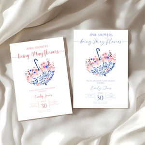 Baby Shower Invitation - April Showers Bring May Flowers Chinoiserie Umbrella BS74
