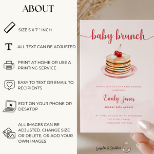 Baby Shower Invitation - Baby Brunch Pink Pancake with Cherry BS184