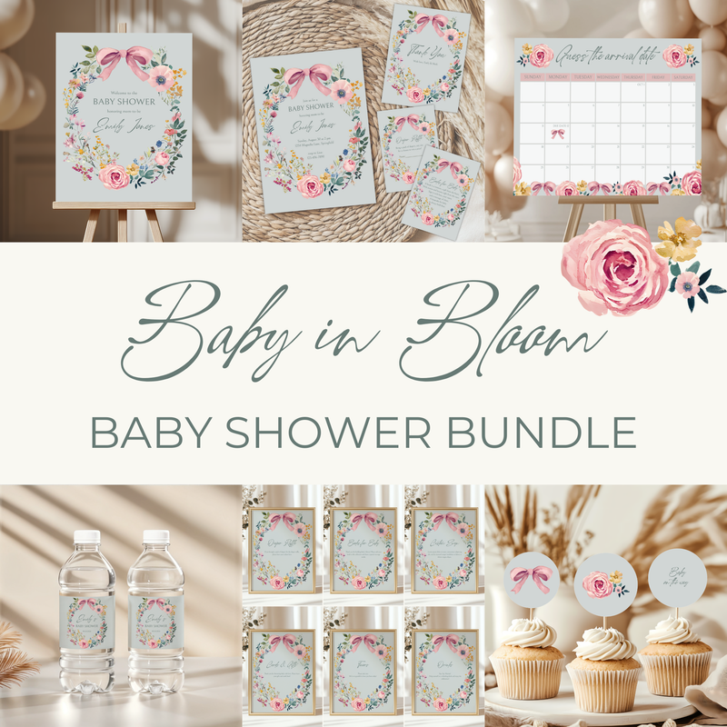 Baby Shower Mega Bundle - Vintage Floral Sage Green Baby In Bloom BS71