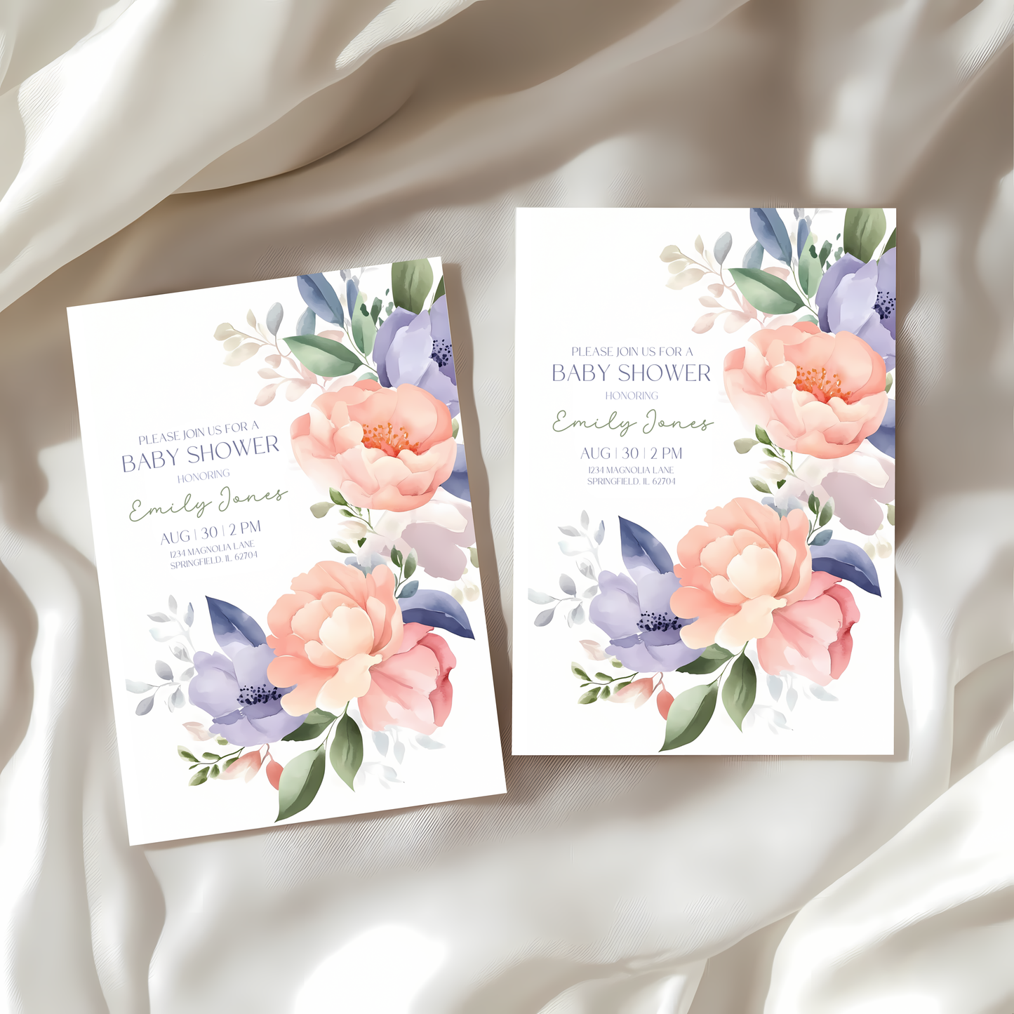Baby Shower Invitation - Baby In Bloom Pastel Flowers BS48