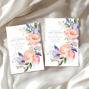 Baby Shower Invitation - Baby In Bloom Pastel Flowers BS48
