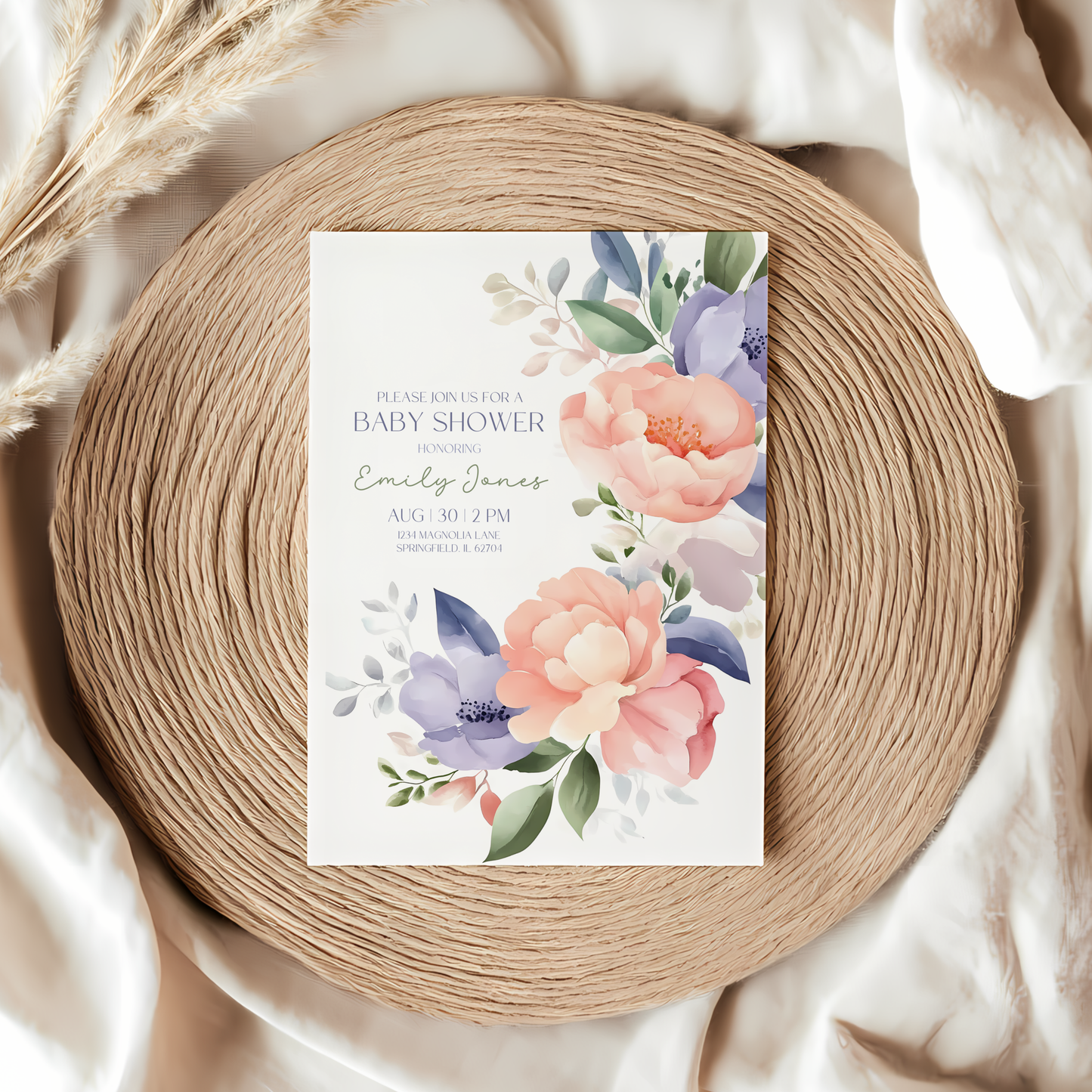 Baby Shower Invitation - Baby In Bloom Pastel Flowers BS48