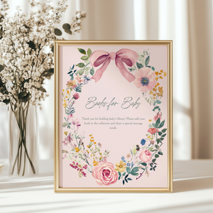 Baby Shower Table Sign Bundle - Blush Pink Baby In Bloom Vintage Floral Bow BS71