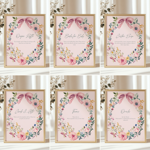 Baby Shower Table Sign Bundle - Blush Pink Baby In Bloom Vintage Floral Bow BS71