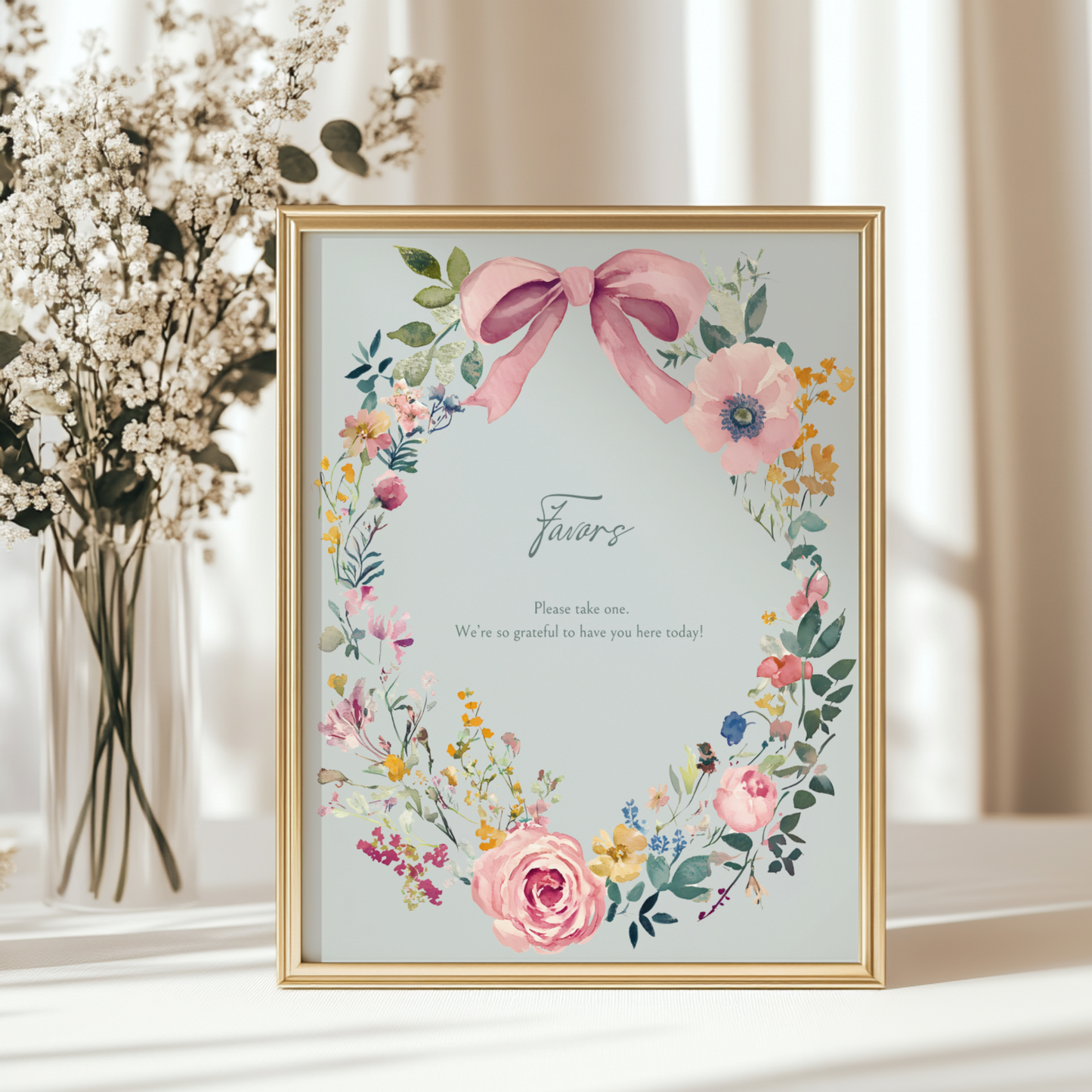Baby Shower Table Sign Bundle - Baby In Bloom Sage Green Vintage Floral BS71