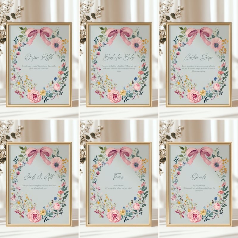 Baby Shower Table Sign Bundle - Baby In Bloom Sage Green Vintage Floral BS71
