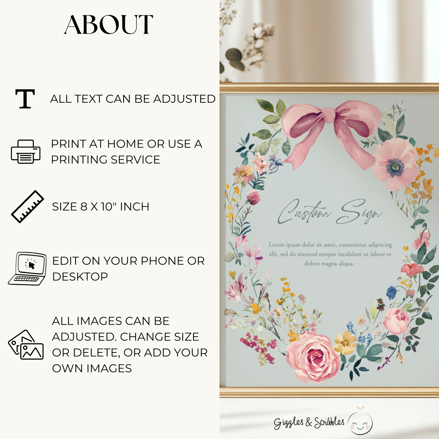Baby Shower Table Sign Bundle - Baby In Bloom Sage Green Vintage Floral BS71