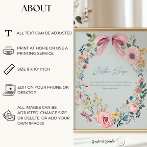 Baby Shower Table Sign Bundle - Baby In Bloom Sage Green Vintage Floral BS71