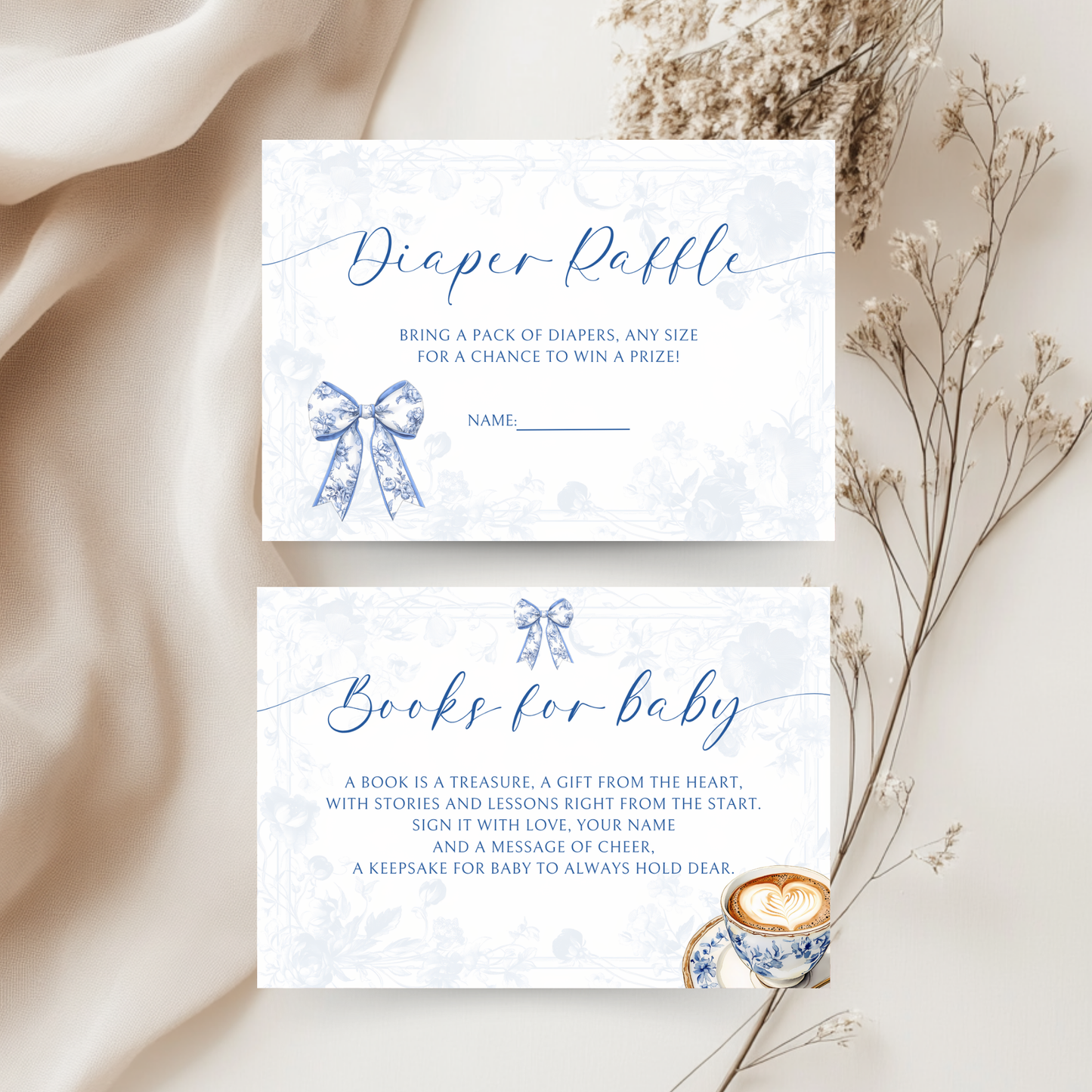 Baby Shower Invitation Bundle - Baby Is Brewing Blue Toile de Jouy BS62