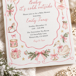 Baby It’s Cold Outside Pink Christmas Baby Shower Invitation BS336