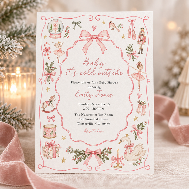 Baby It’s Cold Outside Pink Christmas Baby Shower Invitation BS336