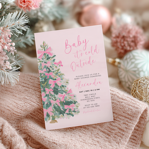 Christmas Tree with Pink Bows Baby Shower Invitation L49