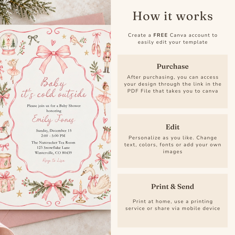Baby It’s Cold Outside Pink Christmas Baby Shower Invitation BS336