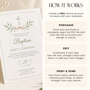 Sage Green Baptism Invitation L143