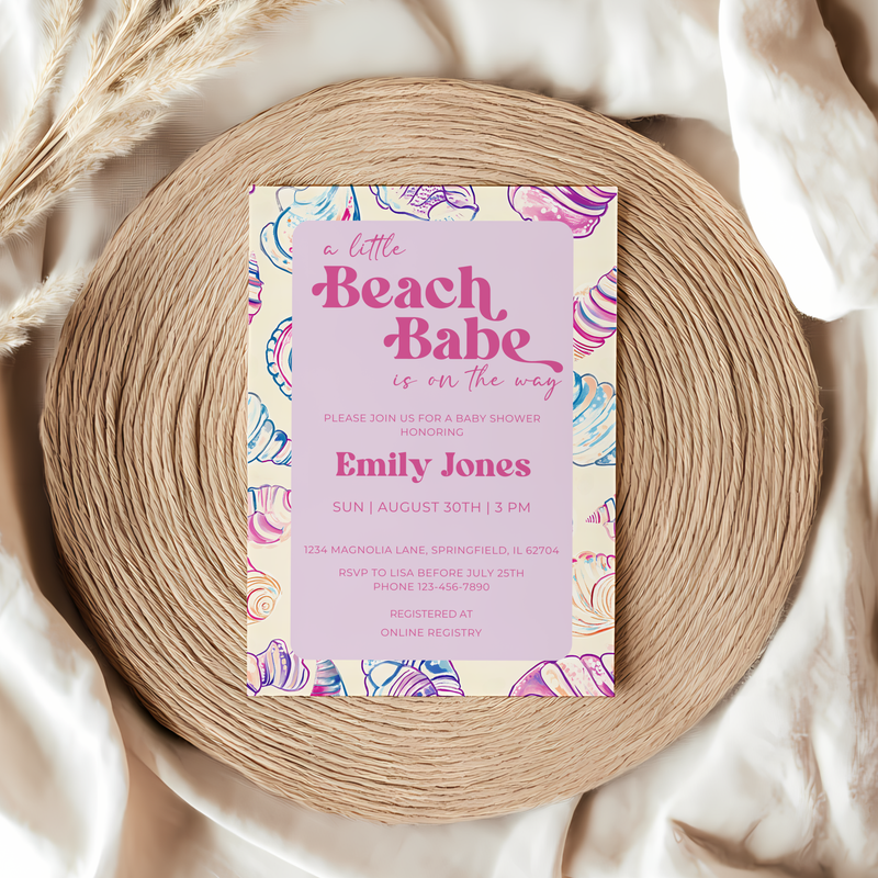 Baby Shower Invitation - A Little Beach Babe Seashell Pastel BS111