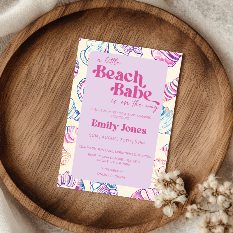Baby Shower Invitation - A Little Beach Babe Seashell Pastel BS111