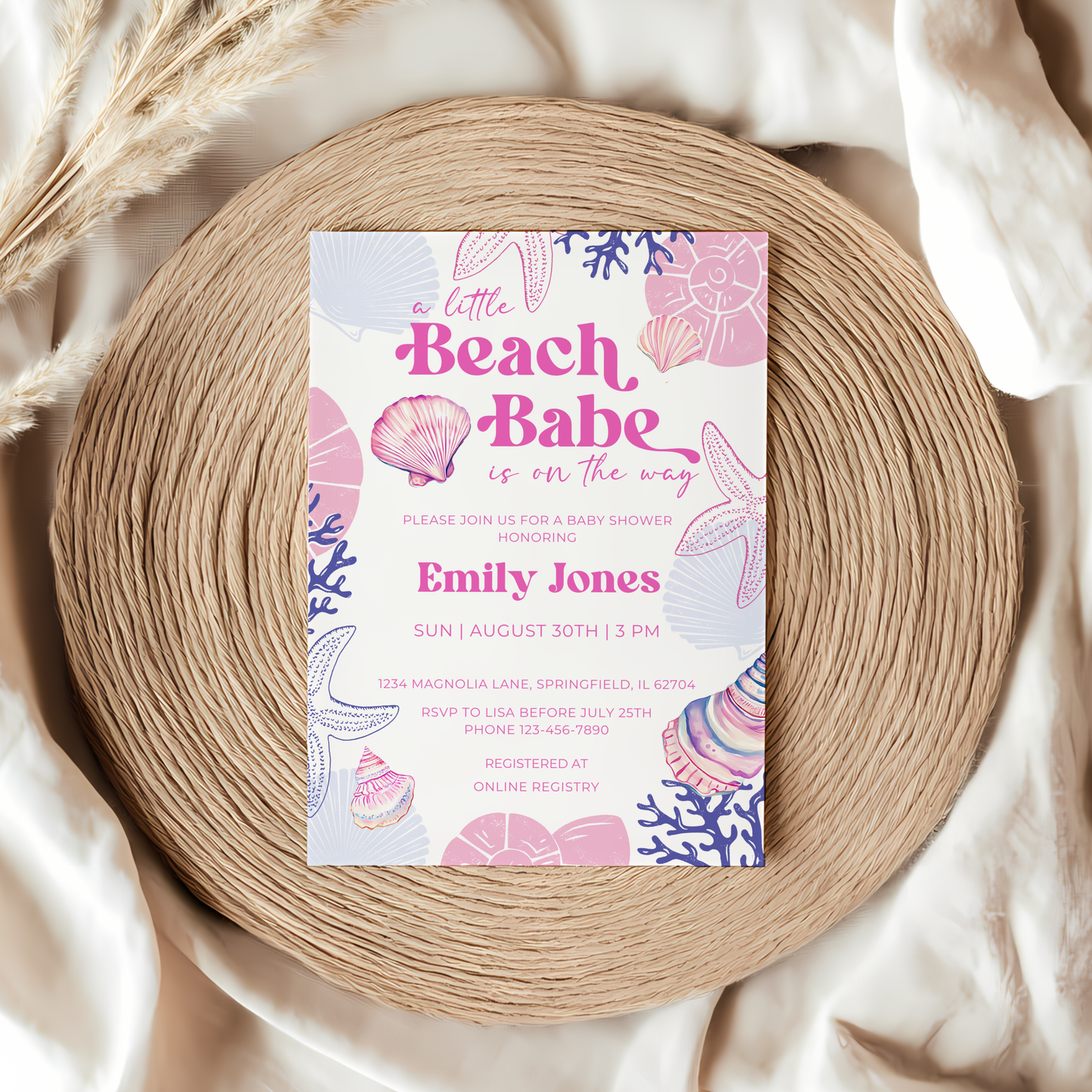Baby Shower Invitation - Pastel Beach Babe Seashell Summer BS112