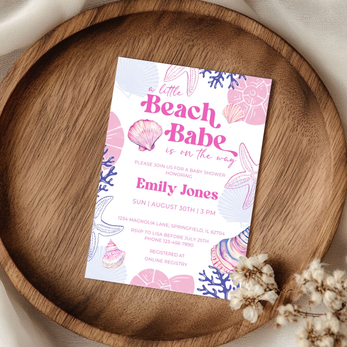 Baby Shower Invitation - Pastel Beach Babe Seashell Summer BS112