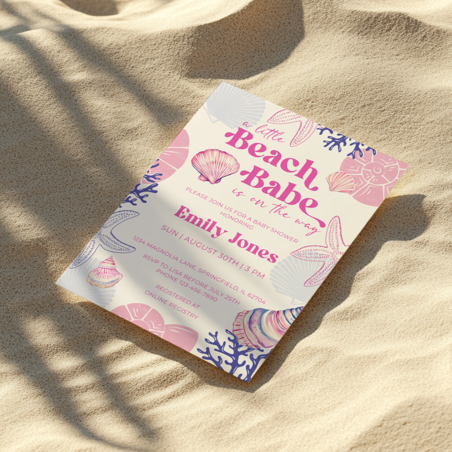 Baby Shower Invitation - Pastel Beach Babe Seashell Summer BS112