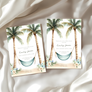 Baby Shower Invitation - Tropical Paradise Beach Hammock & Palm Trees BS140