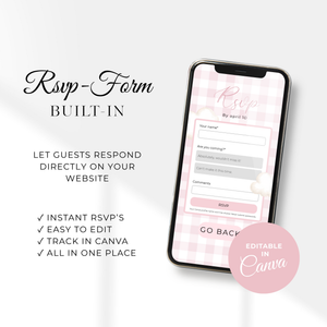 Pink Bearly Wait Baby Shower Website with RSVP - Editable Canva Template BS295