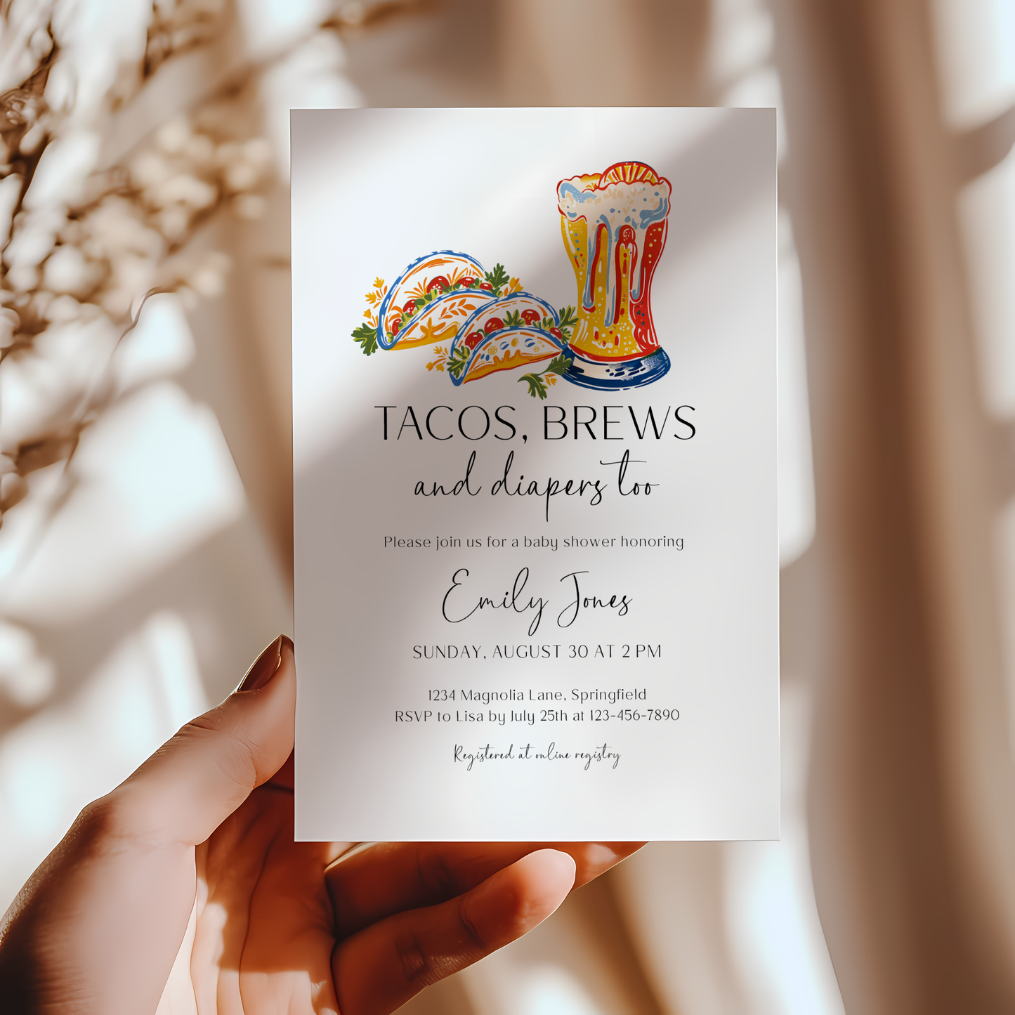Baby Shower Invitation - Tacos, Brews & Diapers Too BS156